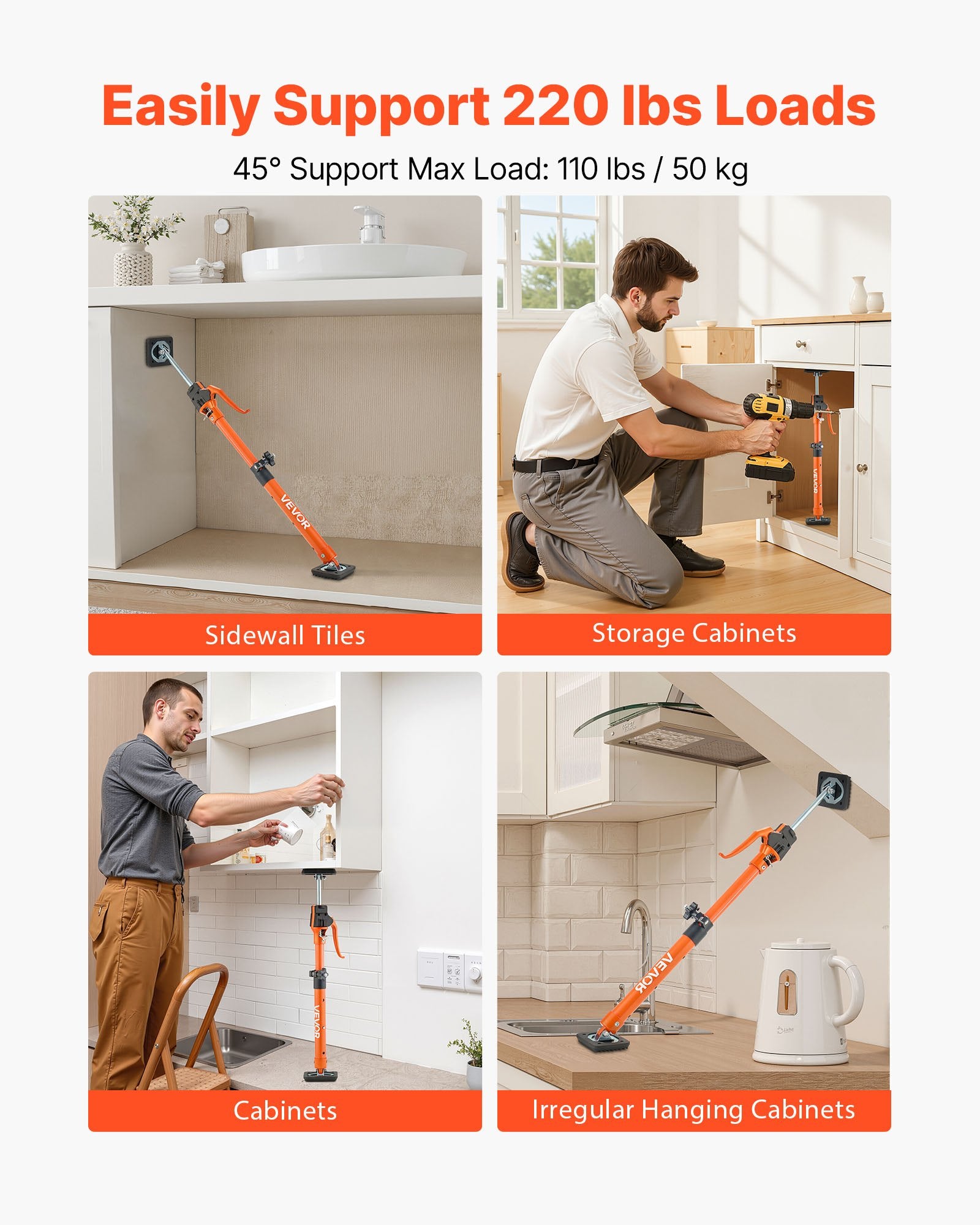 Teleskopinės atramos spintelėms VEVOR JF-ZCG001-2295, 48–75 cm, 2 vnt.