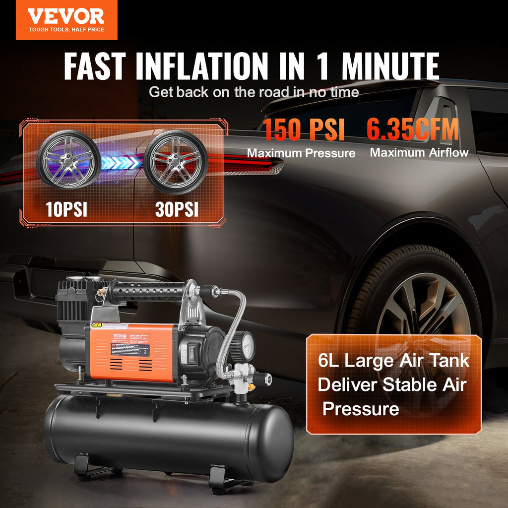 Oro kompresorius VEVOR YD-127-6L, 150 PSI su 6 l talpa