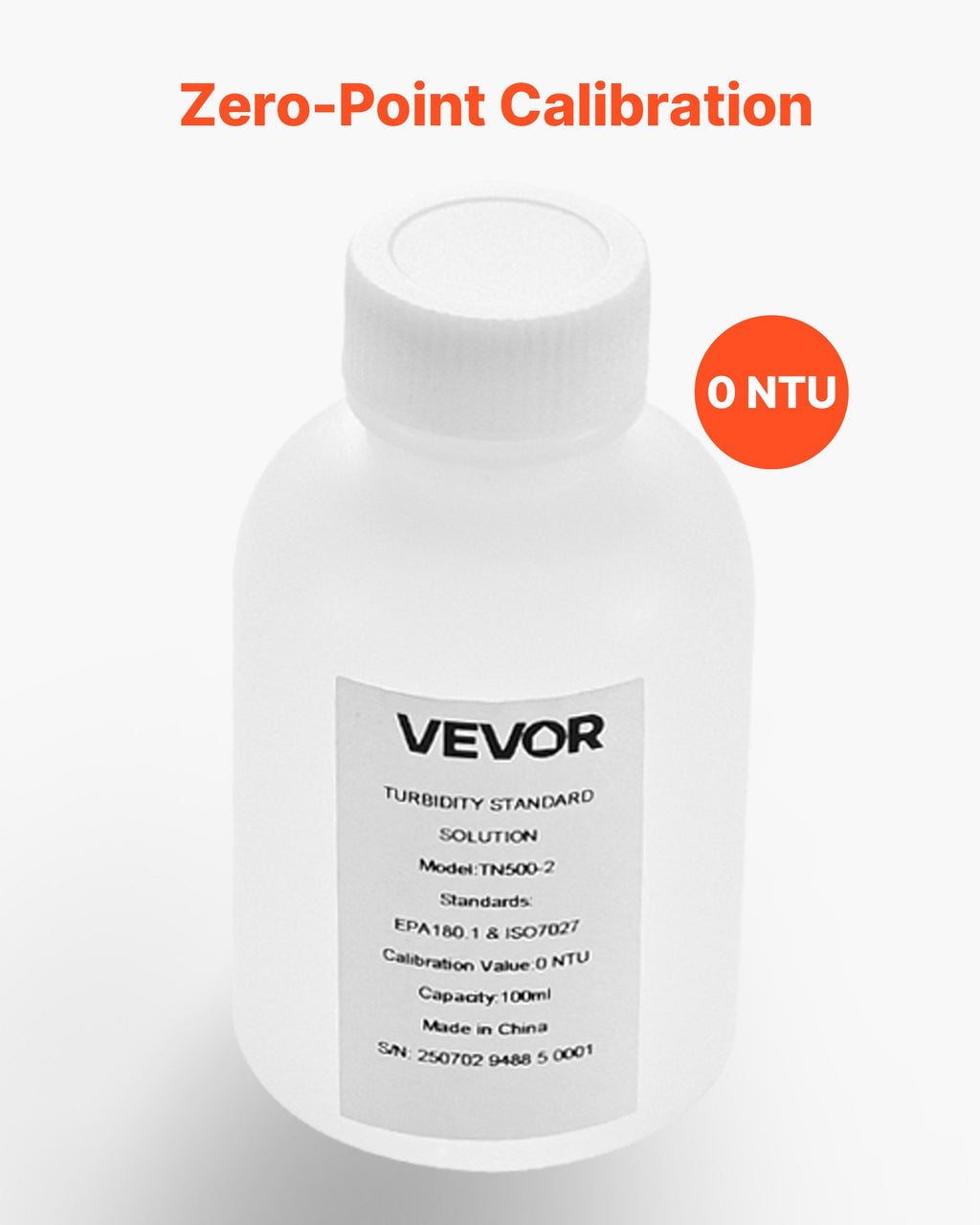 Drumstumo matuoklio kalibravimo tirpalas VEVOR TN500-2, 0 NTU, 100 ml