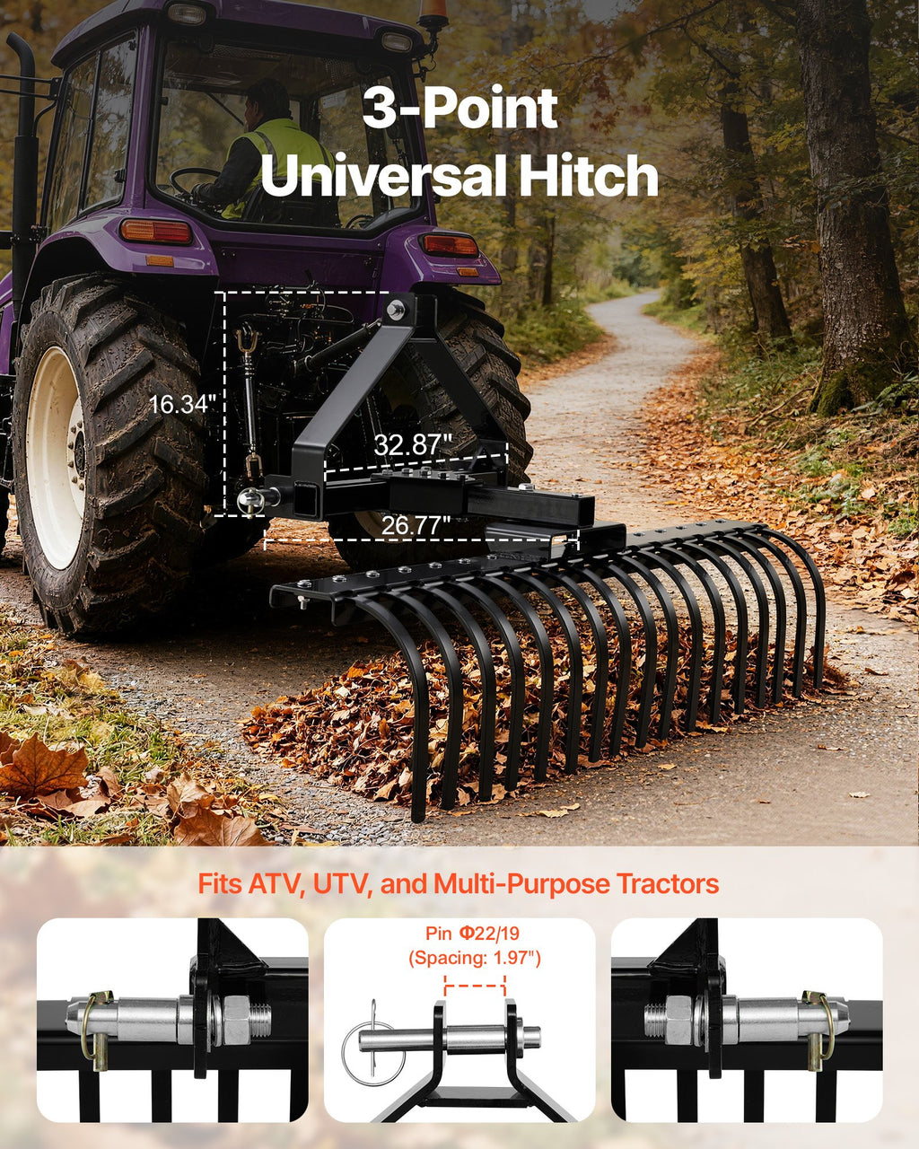 Kraštovaizdžio grėblys VEVOR LR4S, 127 cm