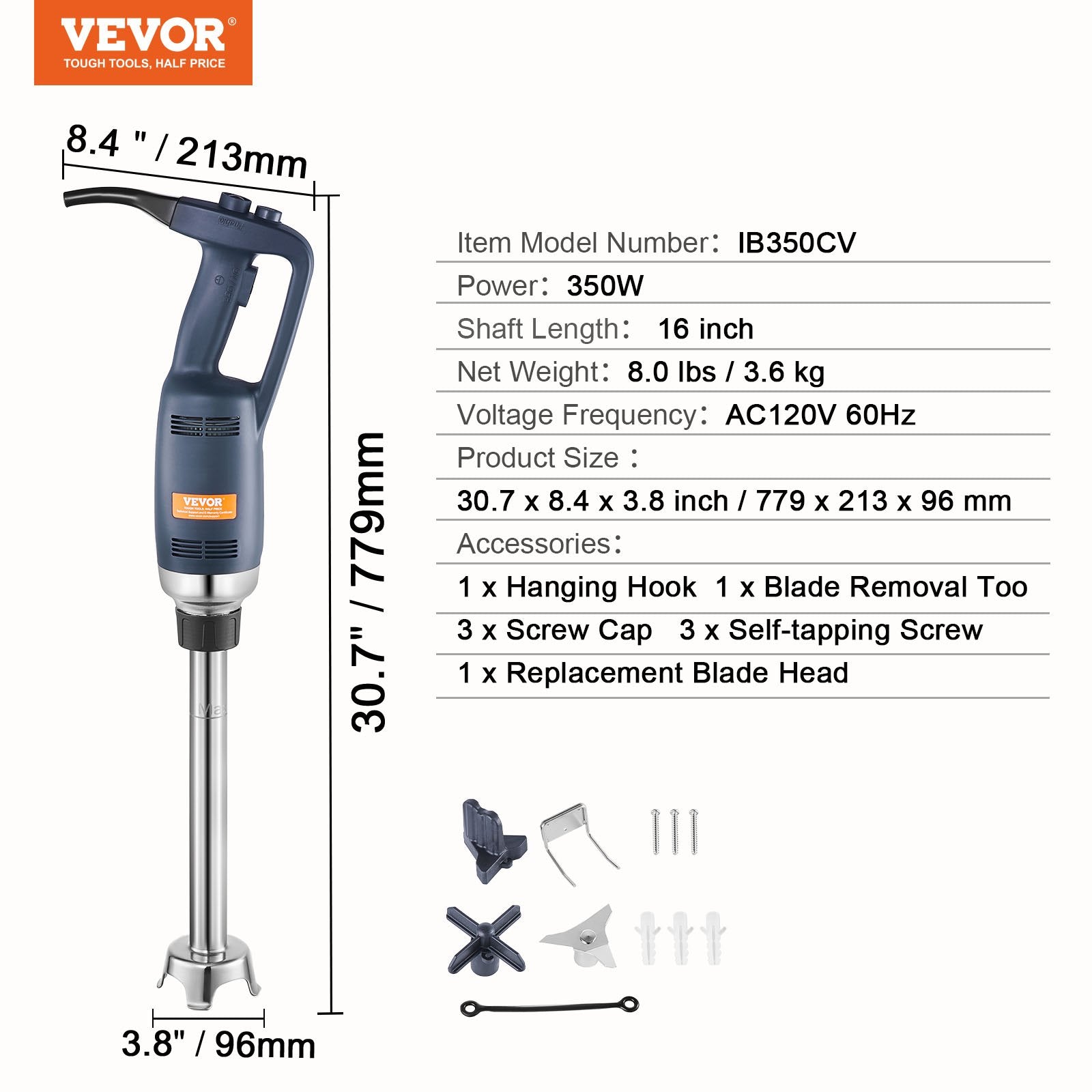 Pramoninis rankinis trintuvas VEVOR IB350CV, 350 W