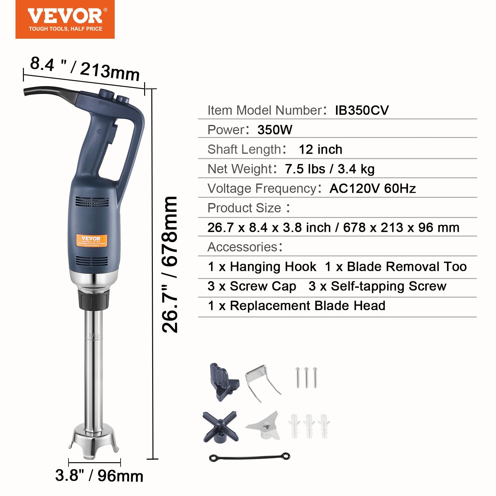 Rankinis pramoninis trintuvas VEVOR IB350CV, 350 W