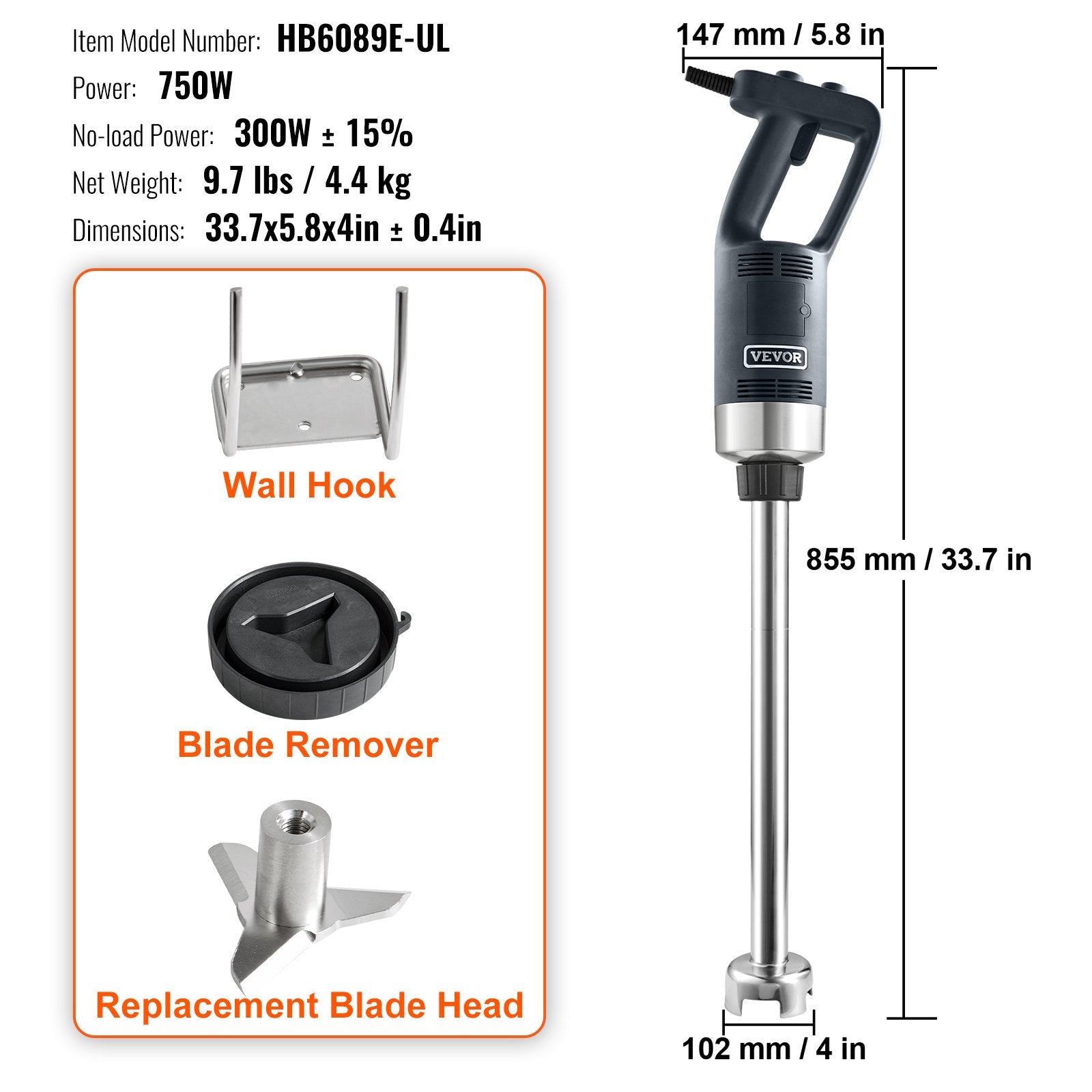 Rankinis pramoninis trintuvas VEVOR HB6089E-GS, 750 W