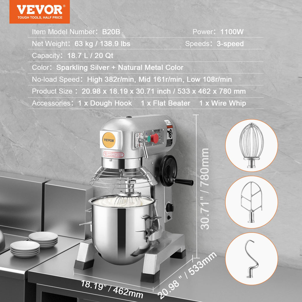 Profesionalus maisto mikseris VEVOR B20B, 18,7 l