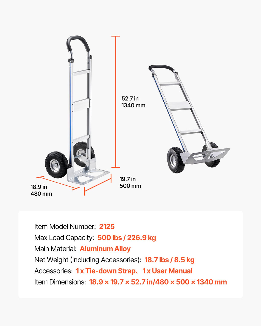 Rankinis vežimėlis VEVOR 2125, 226,9 kg keliamoji galia
