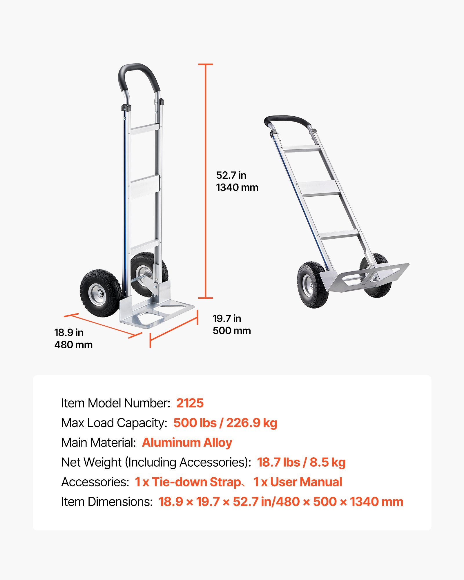 Rankinis vežimėlis VEVOR 2125, 226,9 kg keliamoji galia