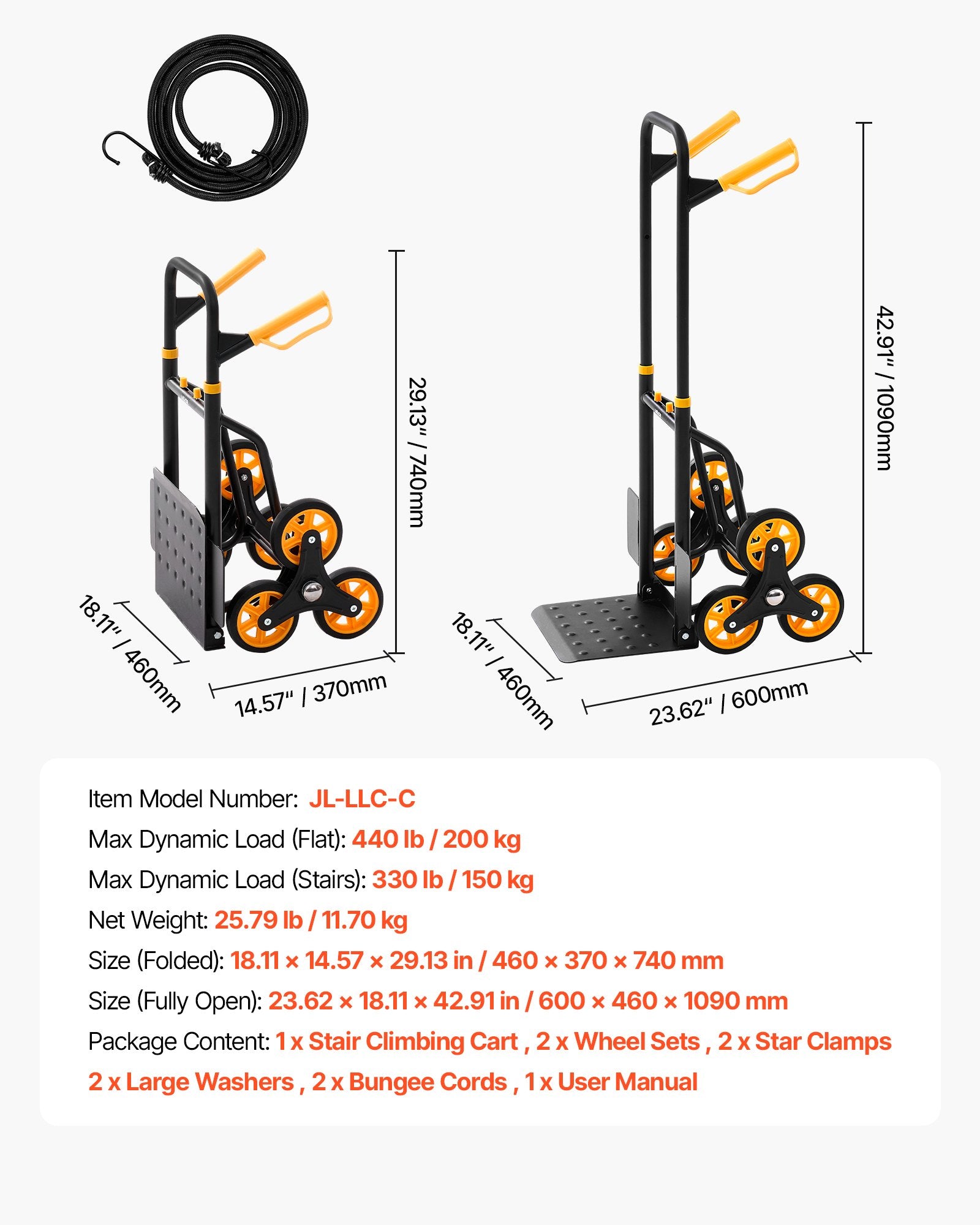 Stopinis vežimėlis laiptams VEVOR JL-LLC-C, 150 kg keliamoji galia