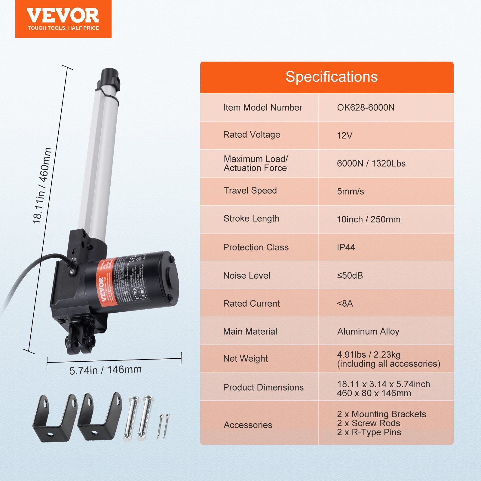 Linijinė pavara VEVOR OK628-6000N, 6000N galia