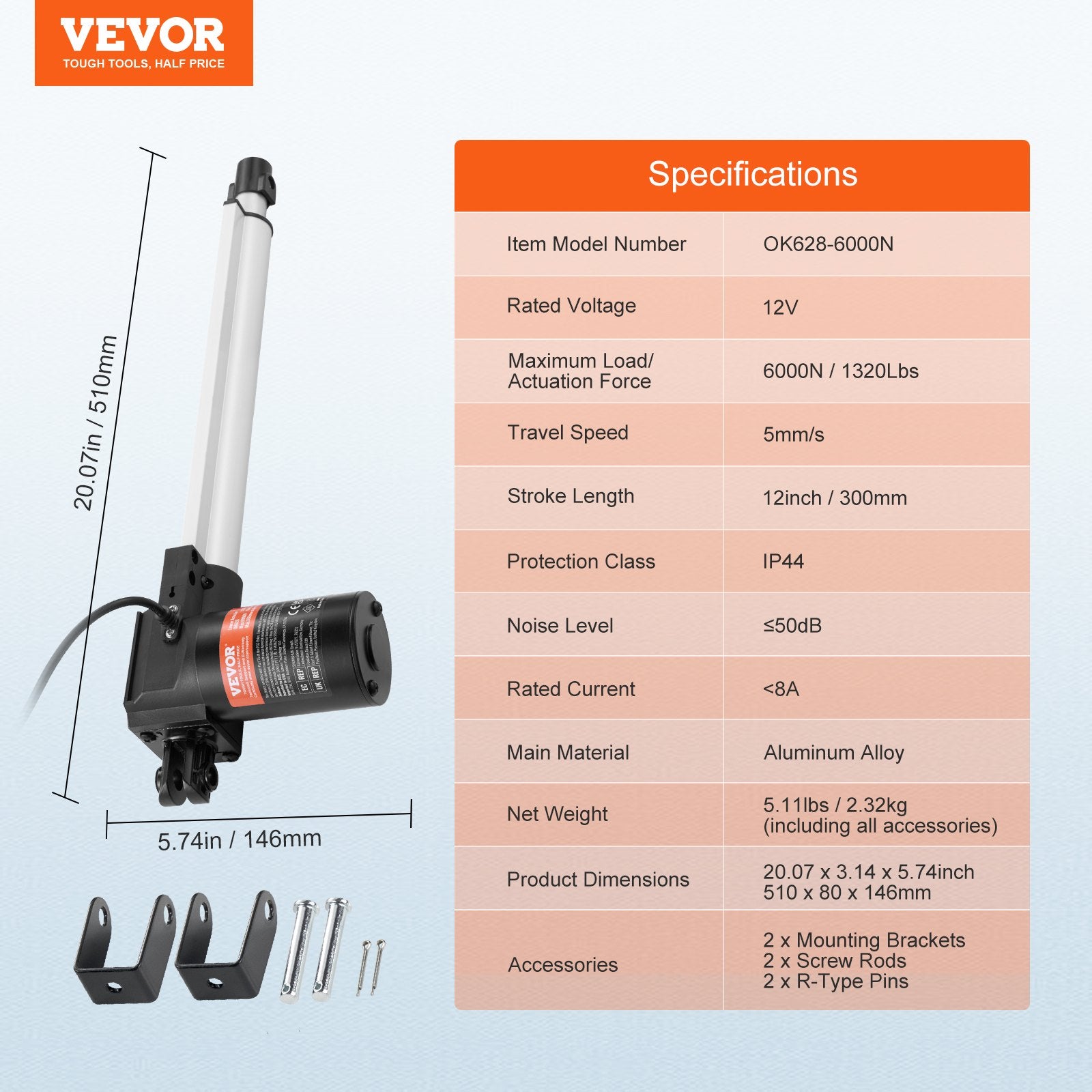 Linijinis pavaros mechanizmas VEVOR OK628-6000N, 6000N