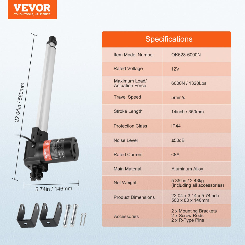Linijinis aktuatorius VEVOR OK628-6000N, 6000N galia