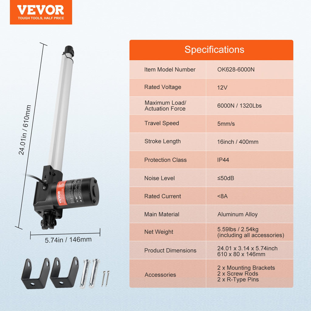 Linijinė pavara VEVOR OK628-6000N, 6000N kėlimo galia