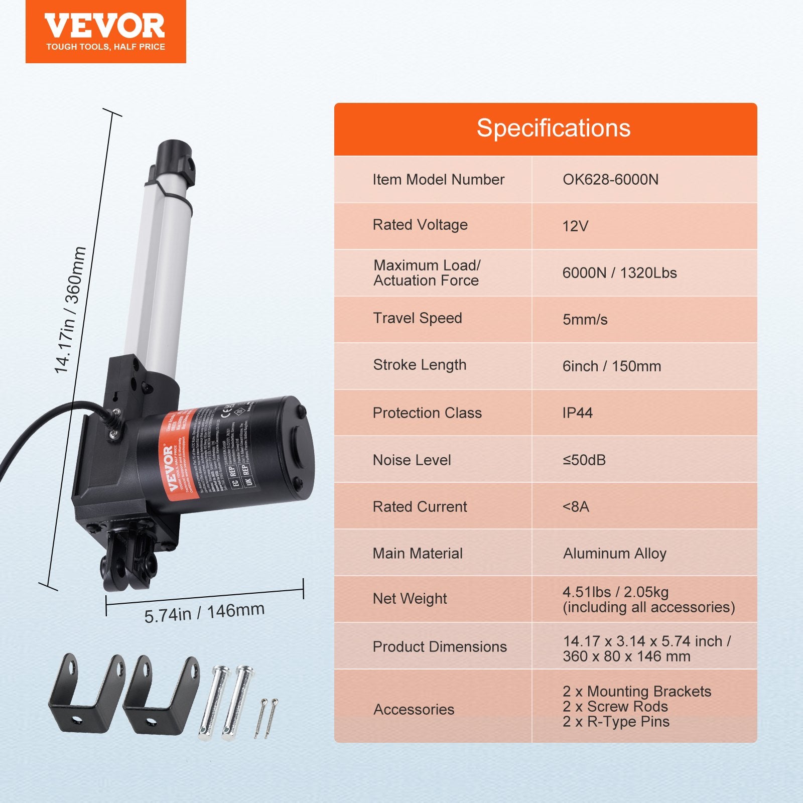 Linijinė pavara VEVOR OK628-6000N, 6000N