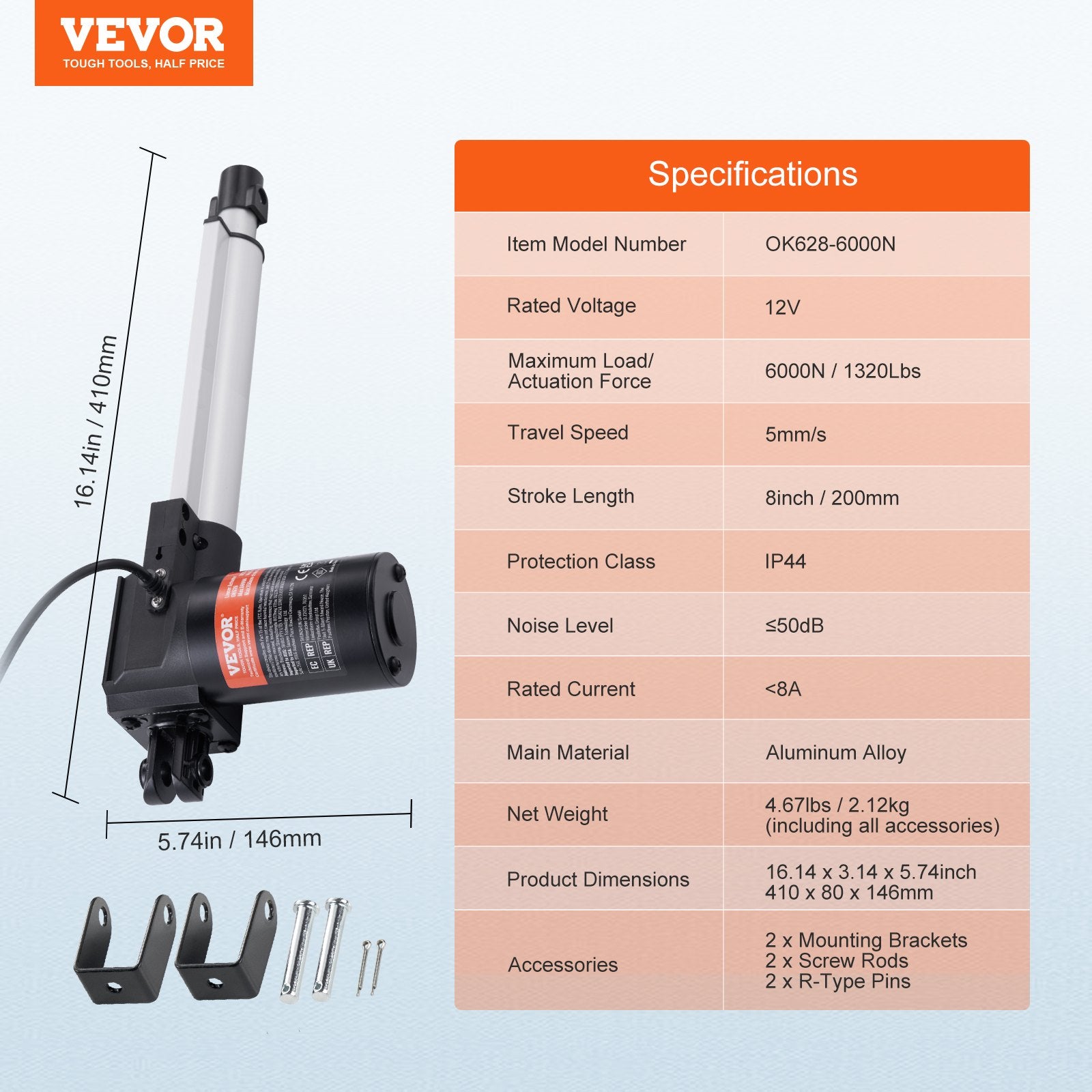 Linijinė pavara VEVOR OK628-6000N, 6000N galia