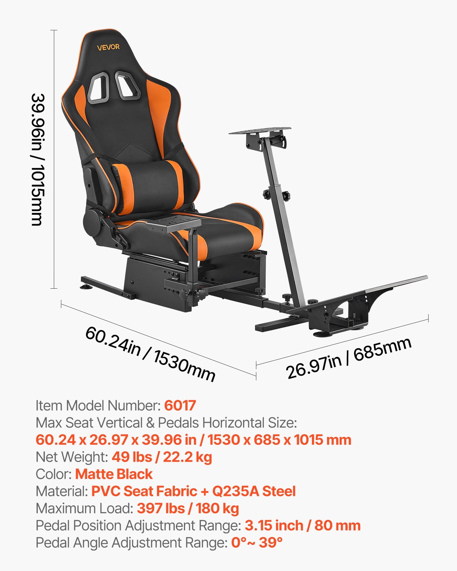 Lenktynių simuliatoriaus stovas su kėde VEVOR 6017, 180 kg apkrova
