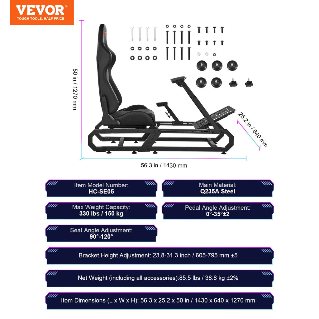 Vairavimo simuliatoriaus stovas VEVOR HC-SE05, 150 kg apkrova
