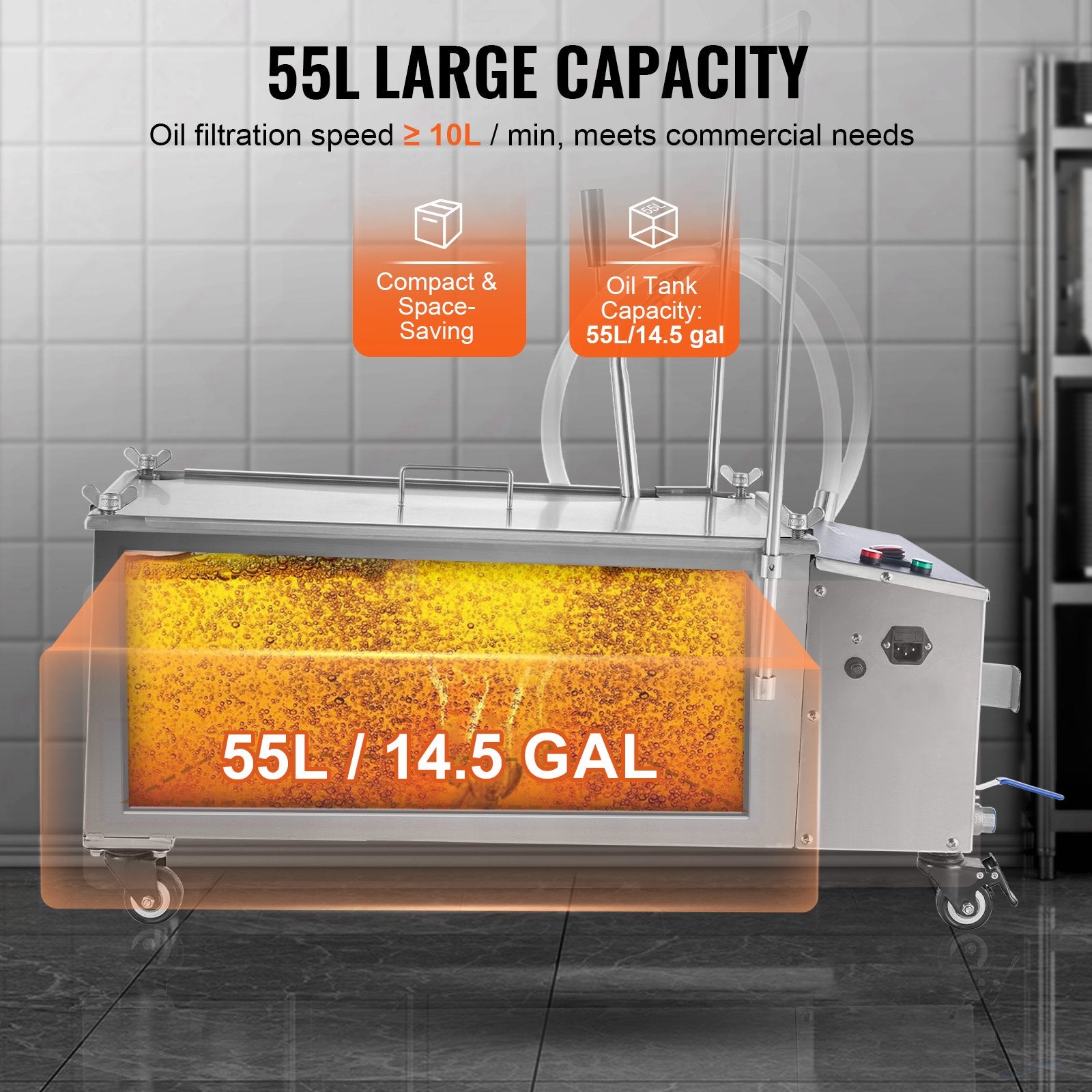Mobilus aliejaus filtravimo įrenginys VEVOR LYC-55L-EU, 55 l talpa