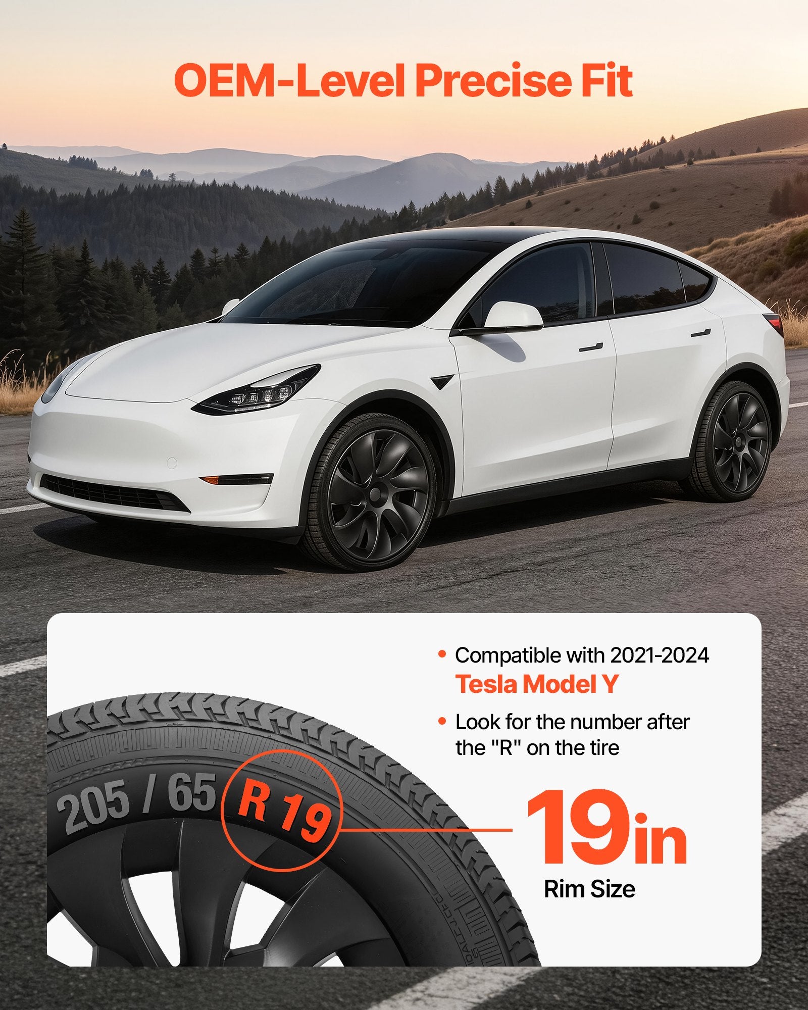 Ratų gaubtai VEVOR Tesla Model Y (2021–2024), 19 colių, 4 vnt.