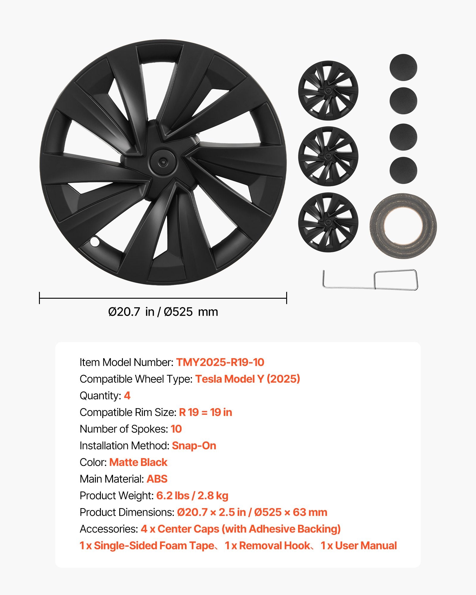 Ratų gaubtai VEVOR Tesla Model Y (2025), 19 colių