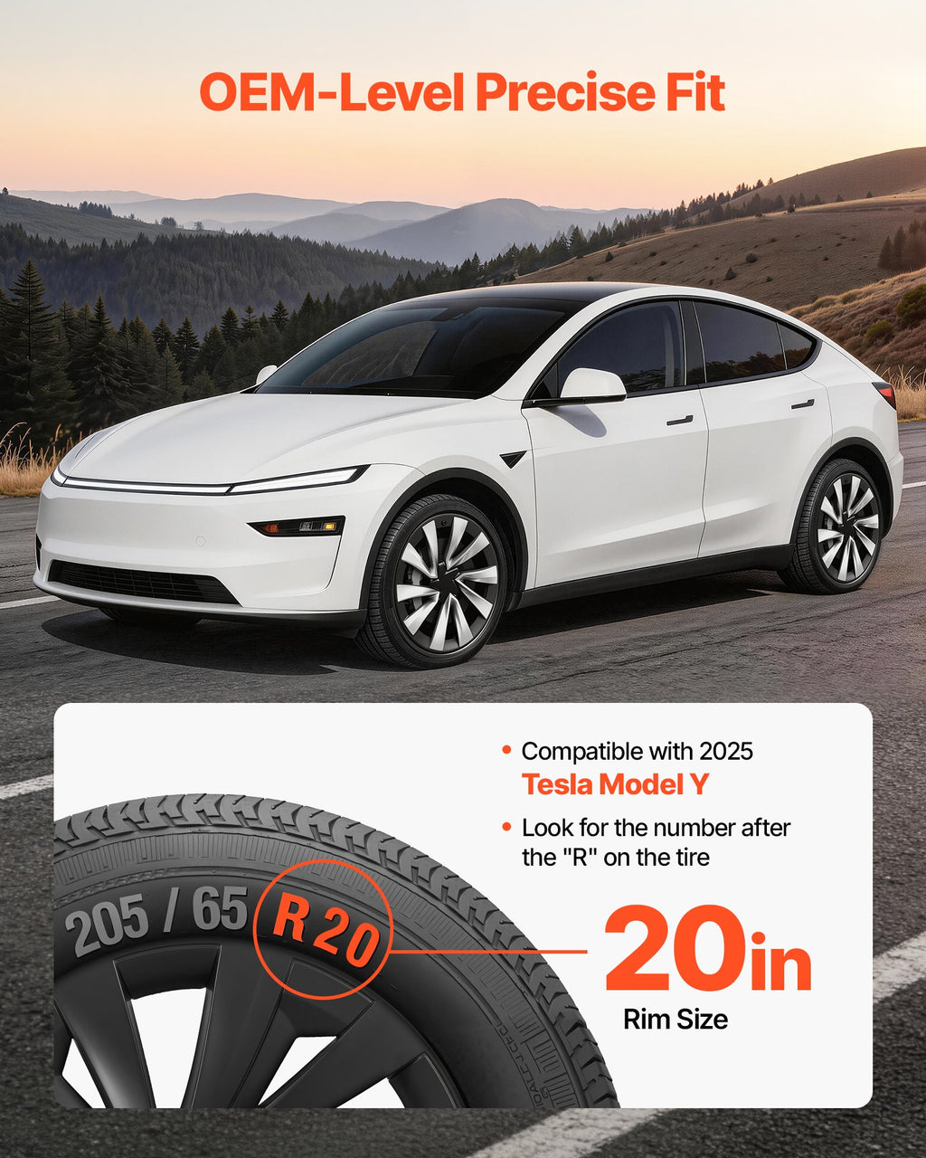 Ratlankių gaubtai VEVOR Tesla Model Y (2025), 20 colių, 4 vnt.