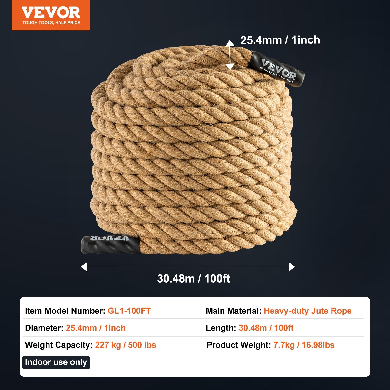 Virvė laipiojimui VEVOR GL1-100FT, 30,48 m