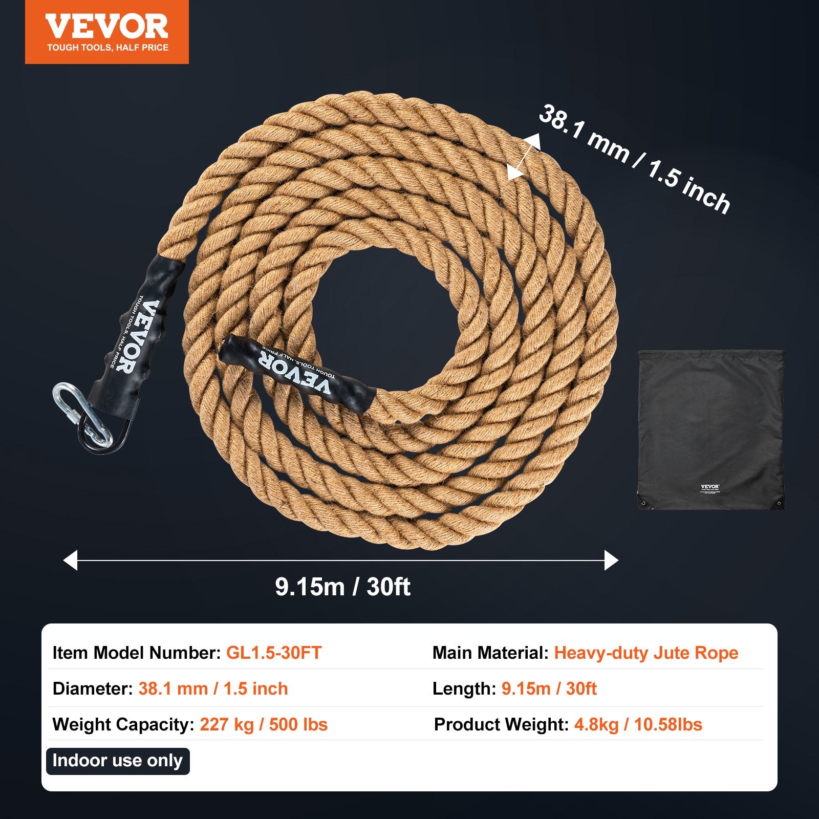 Sportinė virvė laipiojimui VEVOR GL1.5-30FT, 9,15 m