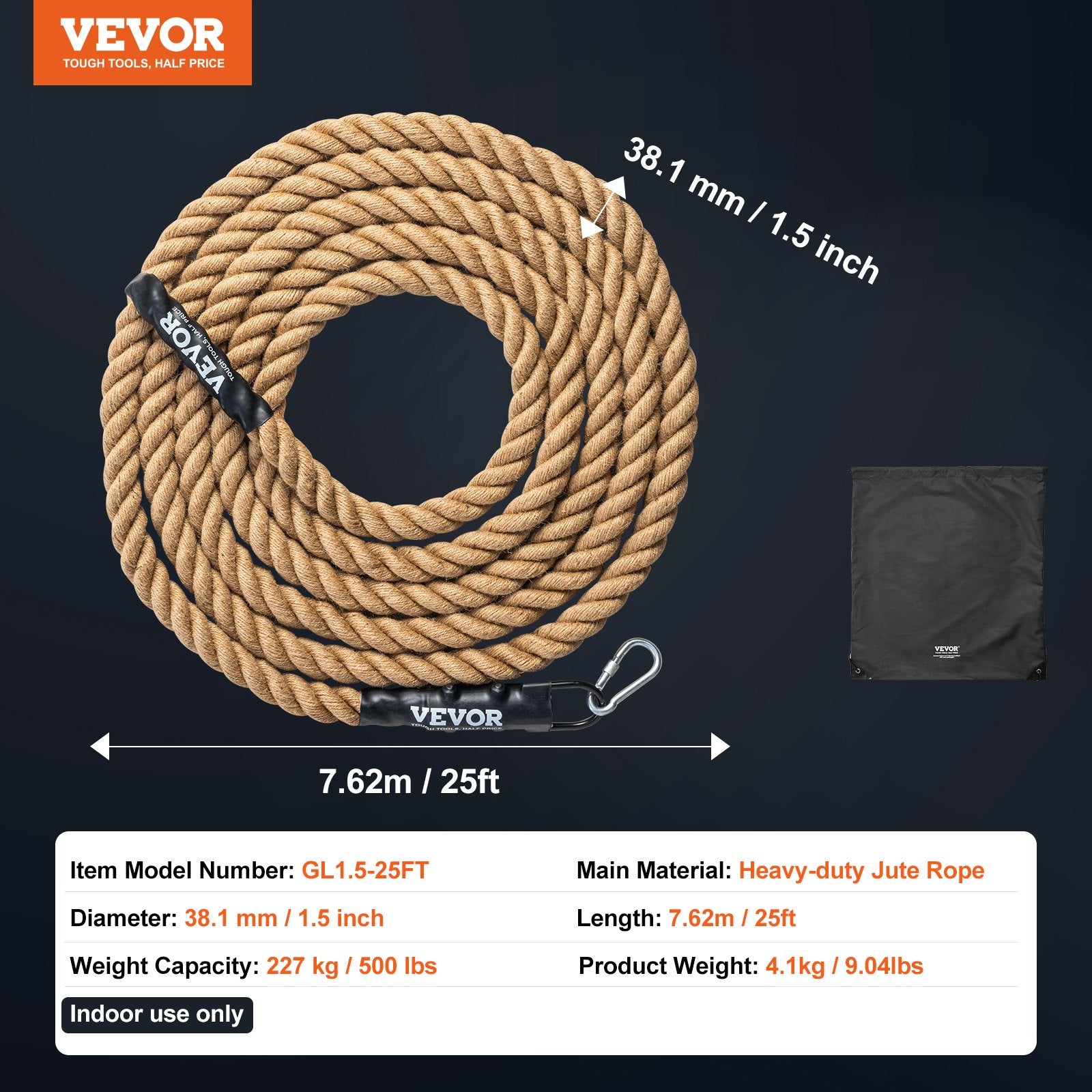 Sportinė virvė laipiojimui VEVOR GL1.5-25FT, 7,62 m ilgio