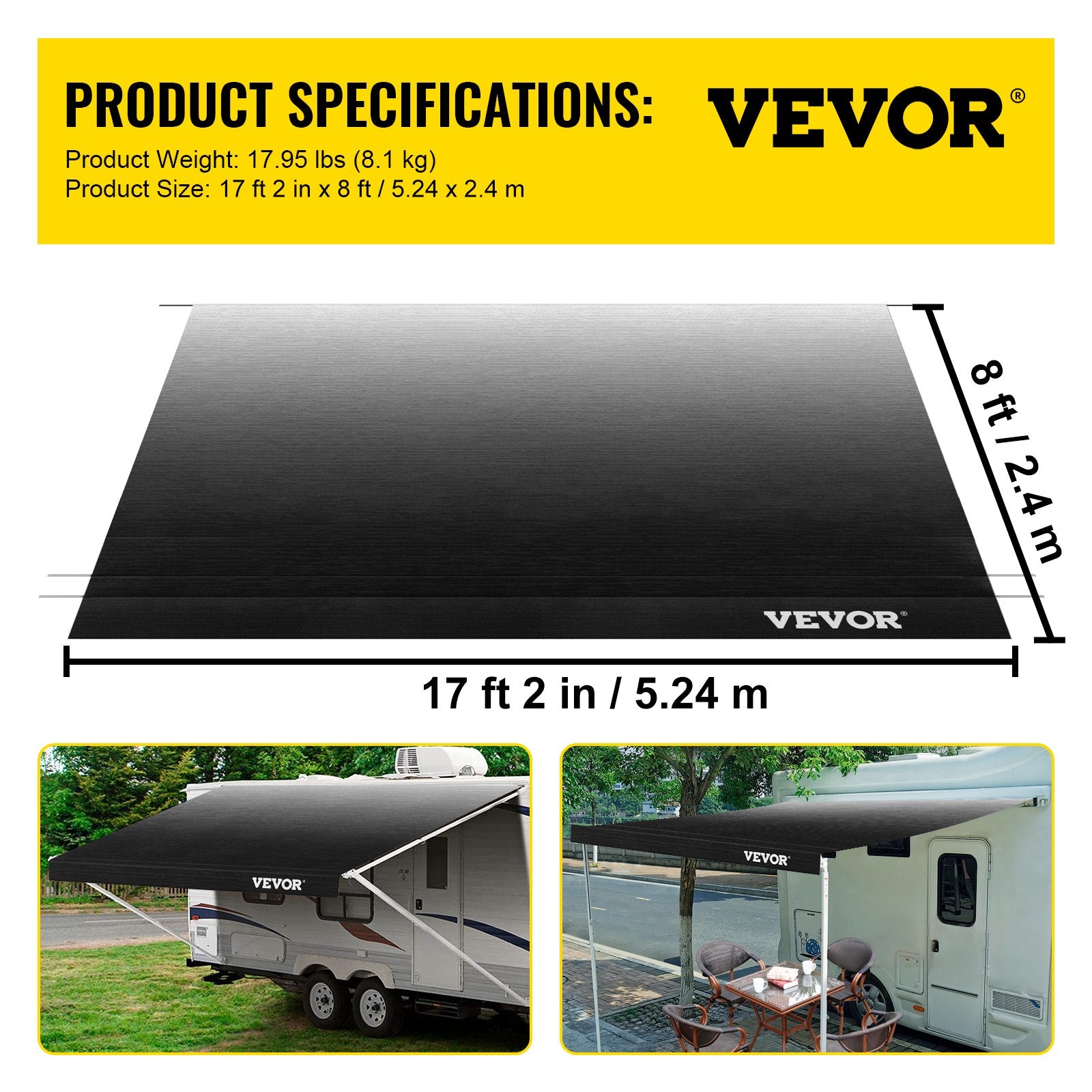 Namelio ant ratų markizės audinys VEVOR VV-ZYSZSTS-18, 5,24 x 2,4 m