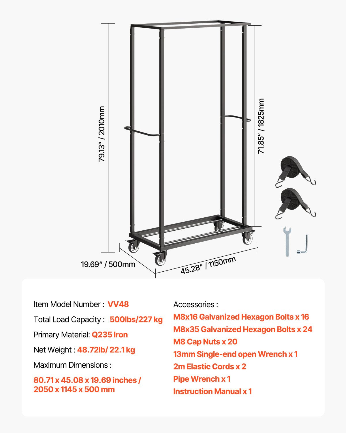 Sulankstomų kėdžių vežimėlis VEVOR VV48, 227 kg keliamoji galia