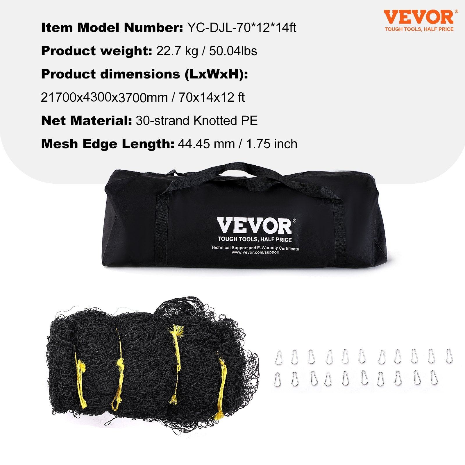 Beisbolo treniruočių tinklas VEVOR YC-DJL-70*12*14ft, 21,3 m ilgio