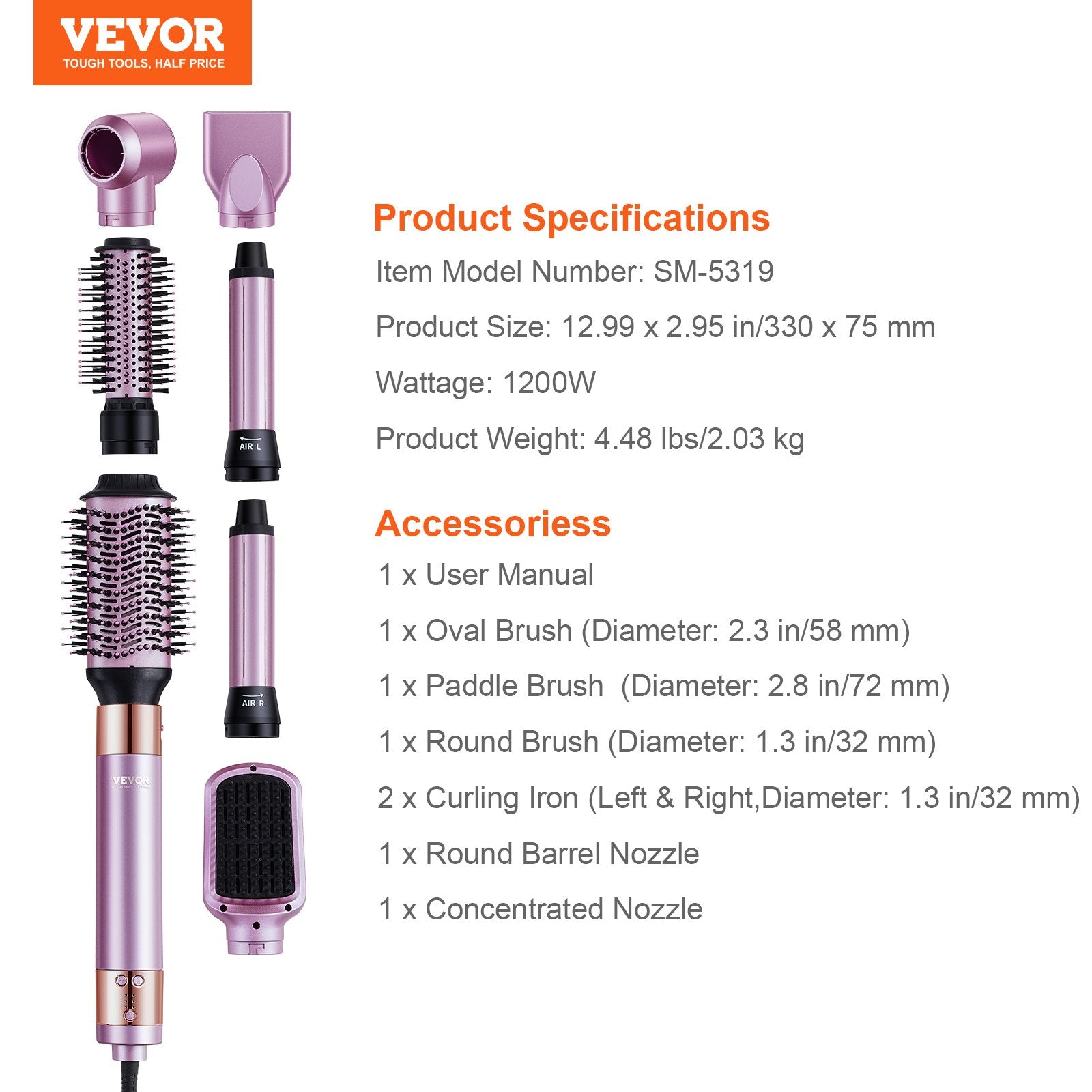 Plaukų formavimo rinkinys ir džiovintuvas VEVOR SM-5319, 1200 W