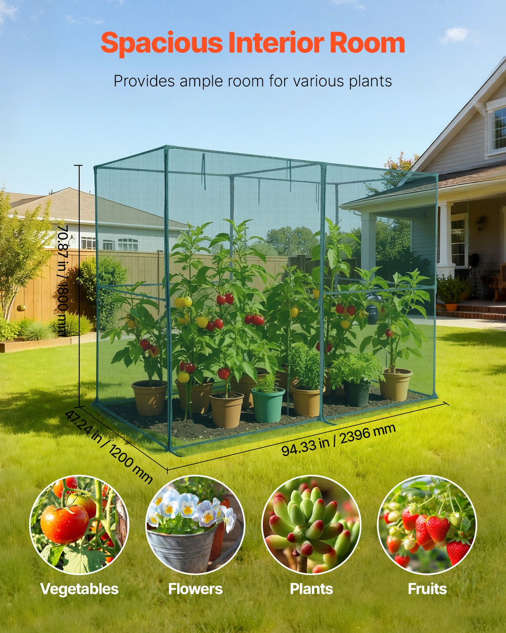 Augalų apsaugos narvas VEVOR YJ-FHL003, 2,39 x 1,2 x 1,8 m