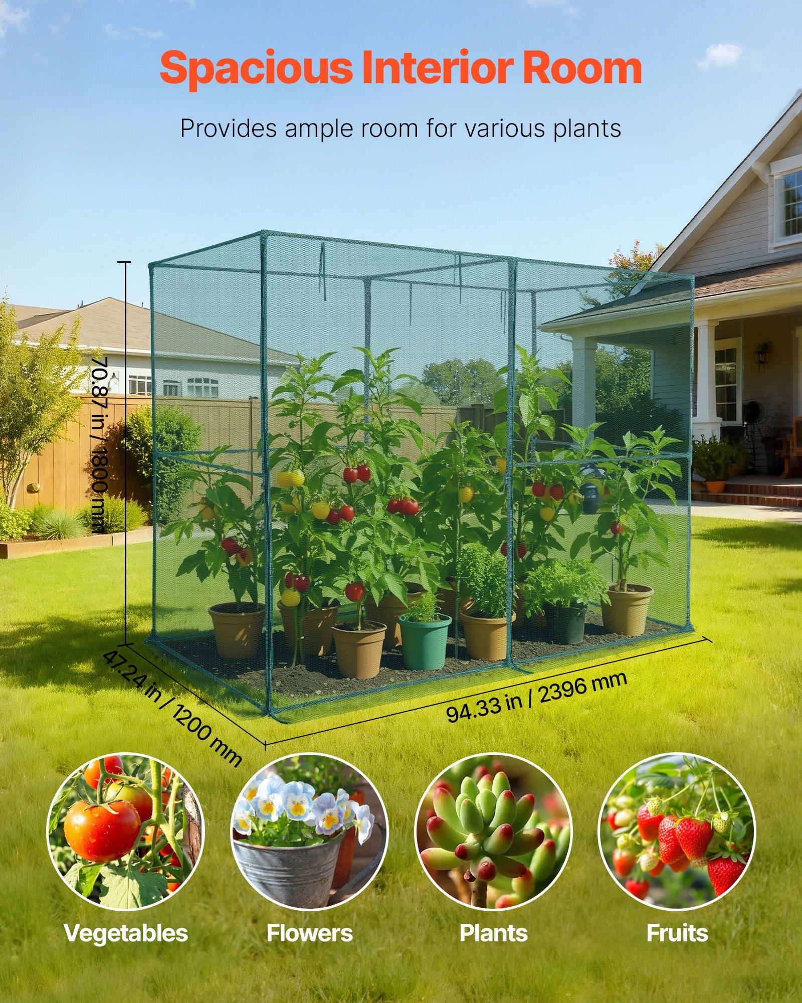 Augalų apsaugos narvas VEVOR YJ-FHL003, 2,39 x 1,2 x 1,8 m
