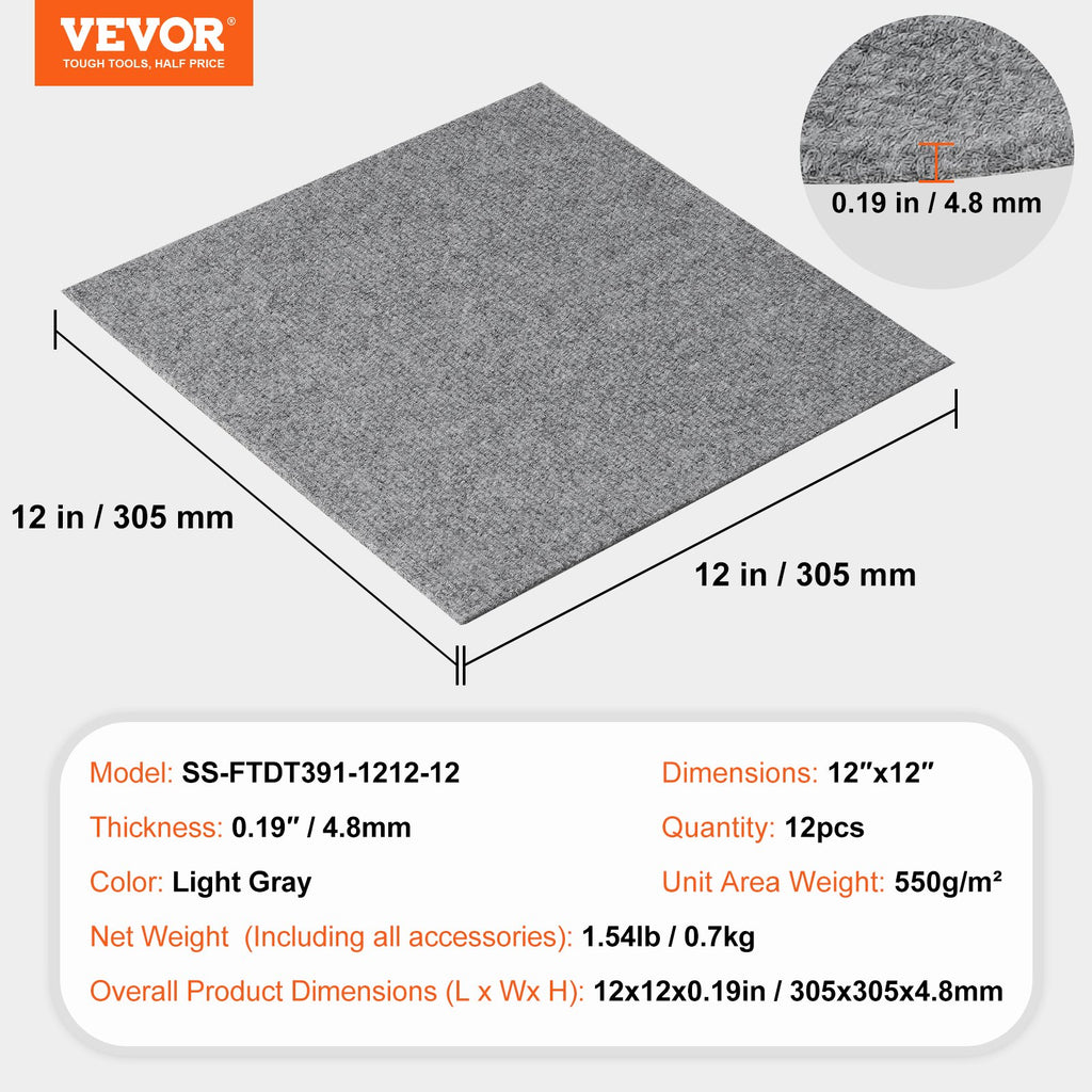 Lipnios kiliminės plytelės VEVOR SS-FTDT391-1212-12, 30,5 x 30,5 cm, 12 vnt.