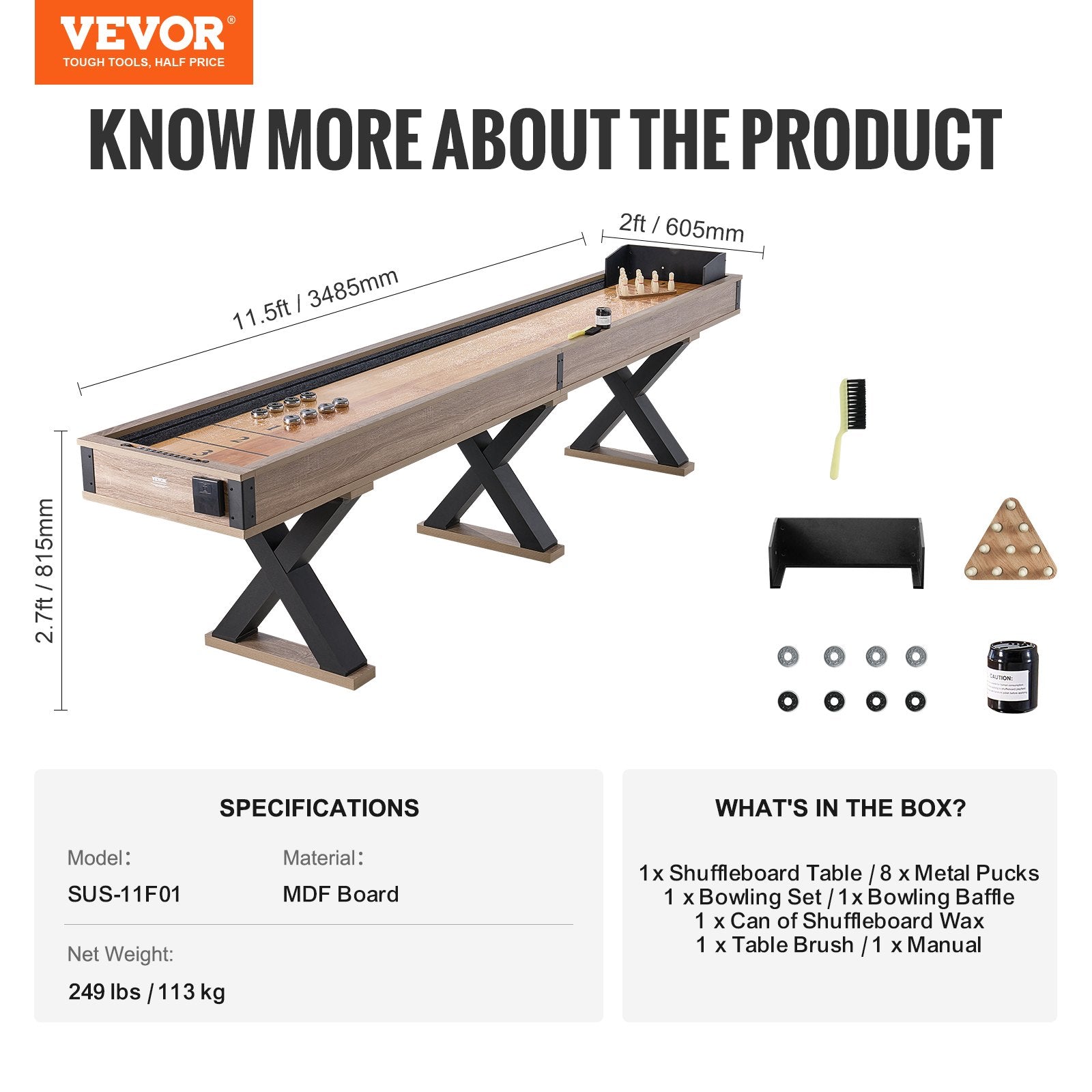 Shuffleboard stalas VEVOR SUS-11F01, 3,5 m ilgio