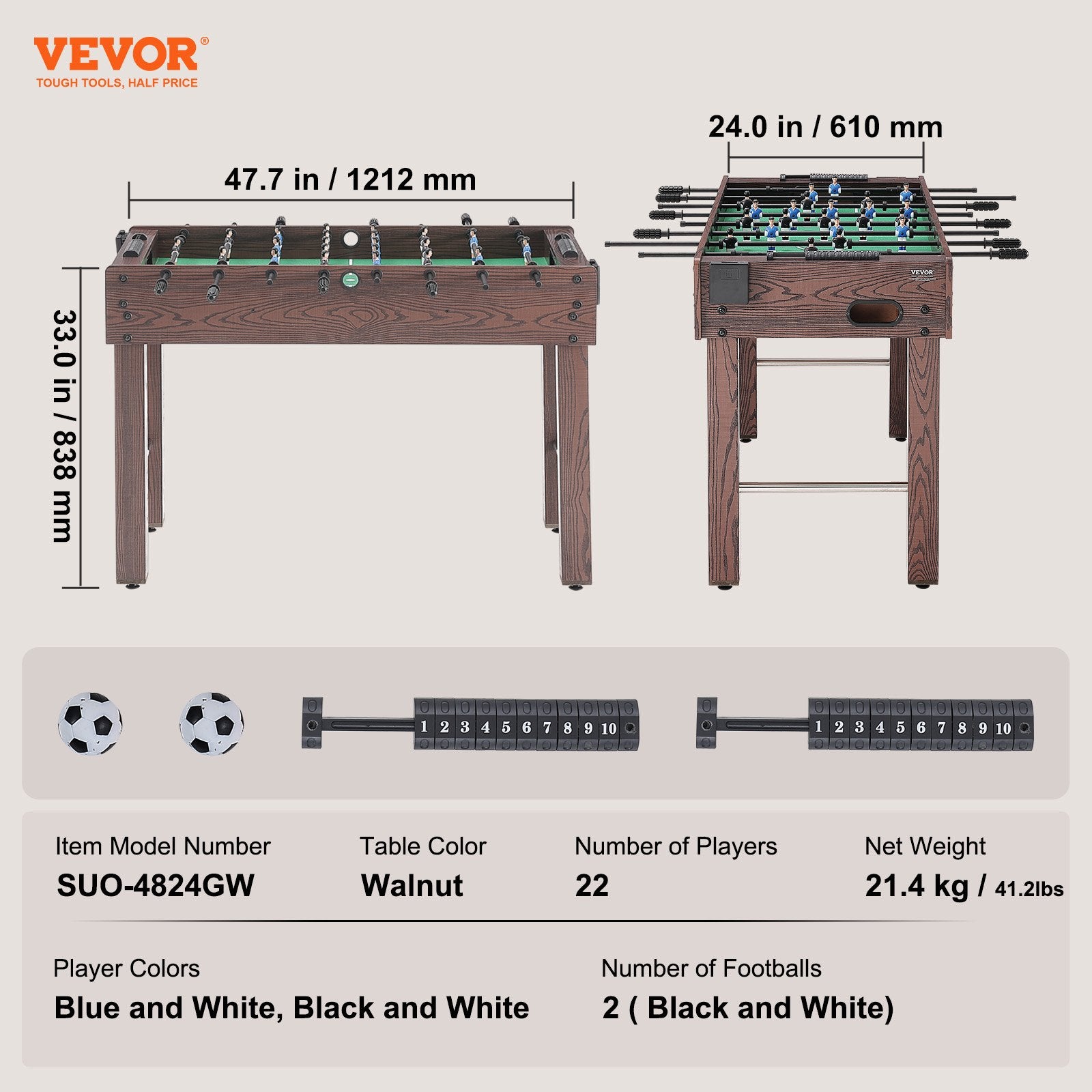 Stalo futbolas VEVOR SUO-4824GW, 121 cm
