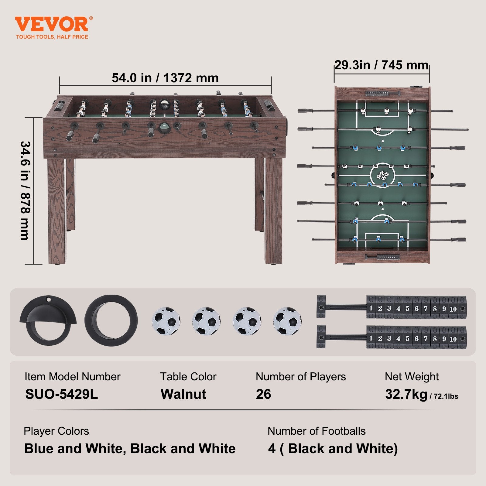 Stalo futbolas VEVOR SUO-5429L, 137 cm ilgio