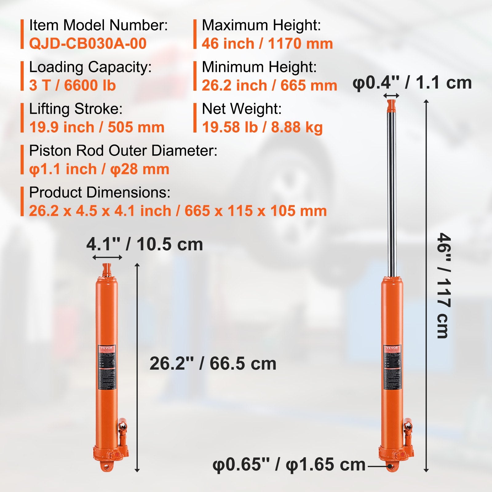 Hidraulinis kėliklis VEVOR QJD-CB030A-00, 3 tonos