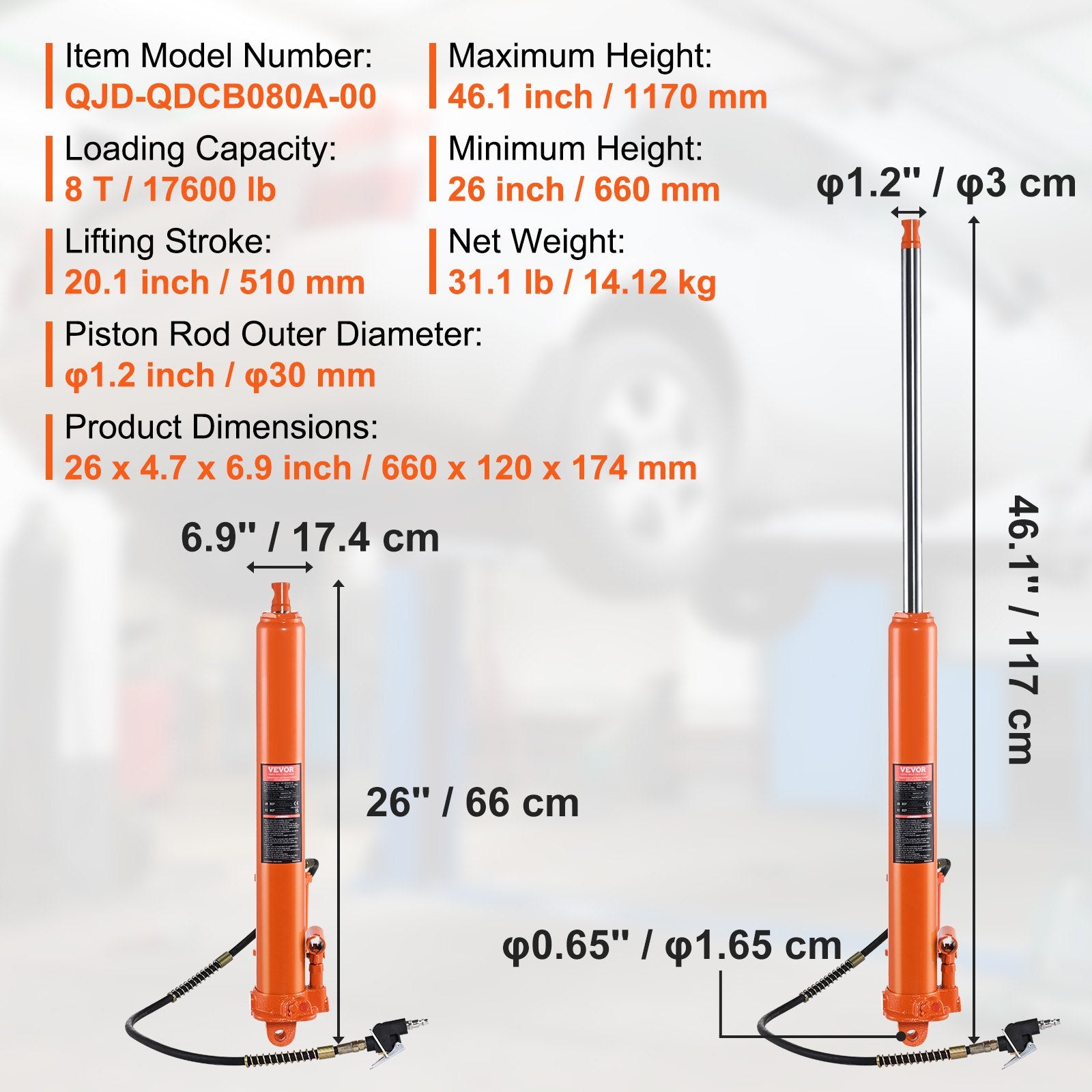 Hidraulinis kėliklis variklio kranui VEVOR QJD-QDCB080A-00, 8 t