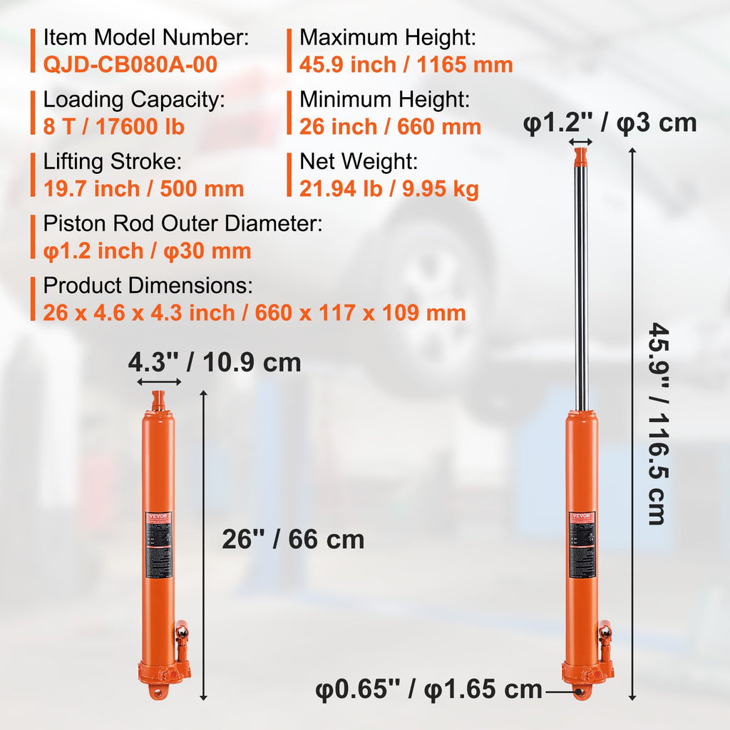Hidraulinis kėliklis VEVOR QJD-CB080A-00, 8 tonos