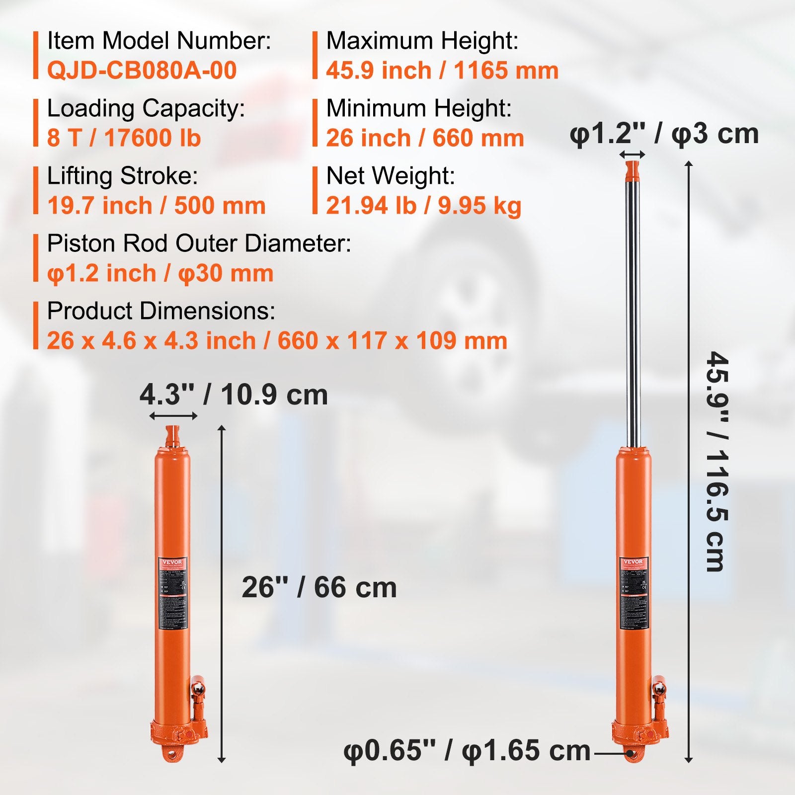 Hidraulinis kėliklis VEVOR QJD-CB080A-00, 8 tonos