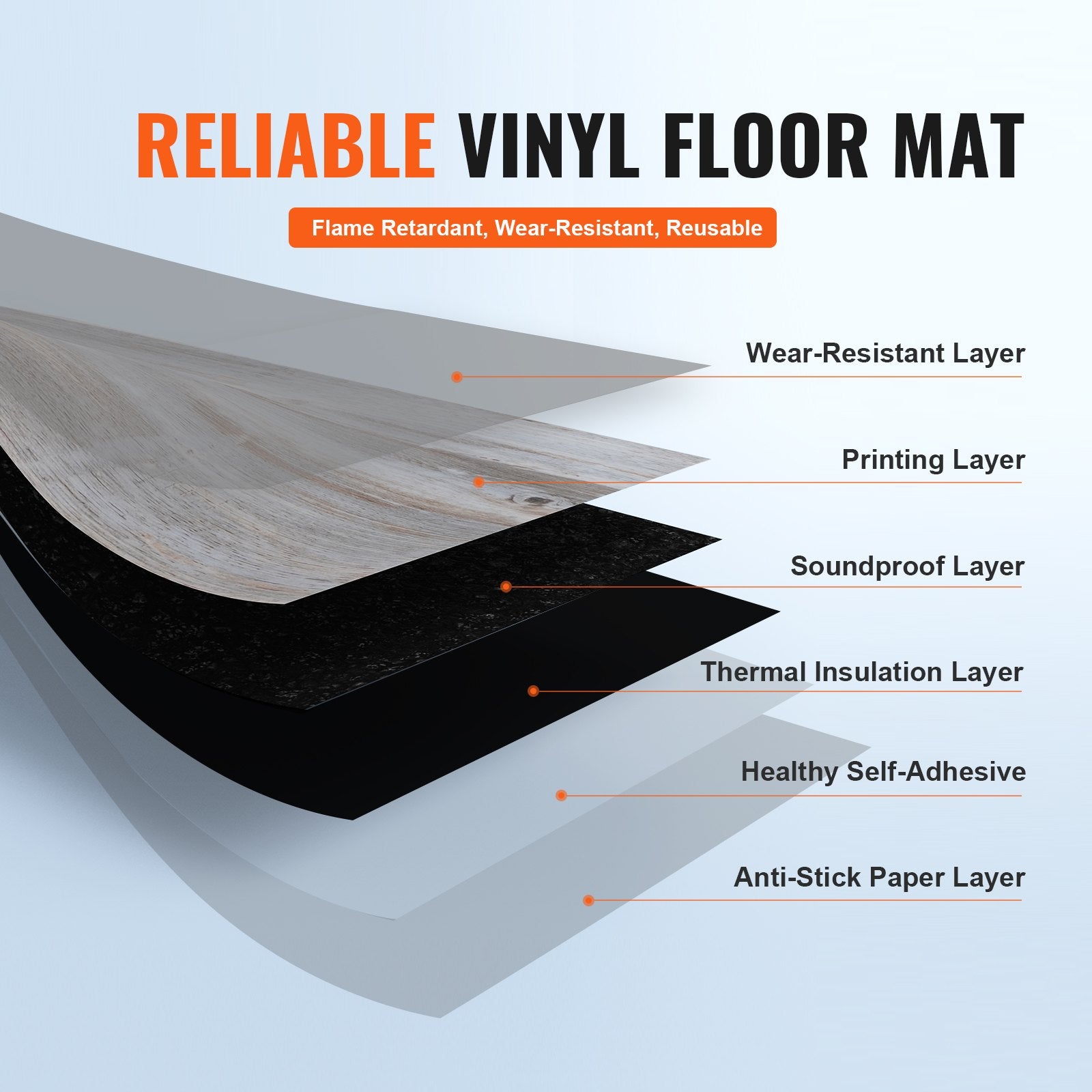 Lipnios vinilinės grindų plytelės VEVOR DW5014, 5 m²