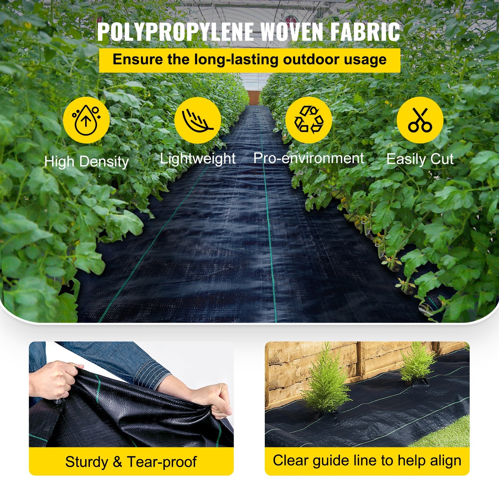 Geotekstilė nuo piktžolių VEVOR PP Woven, 1,8 x 76 m