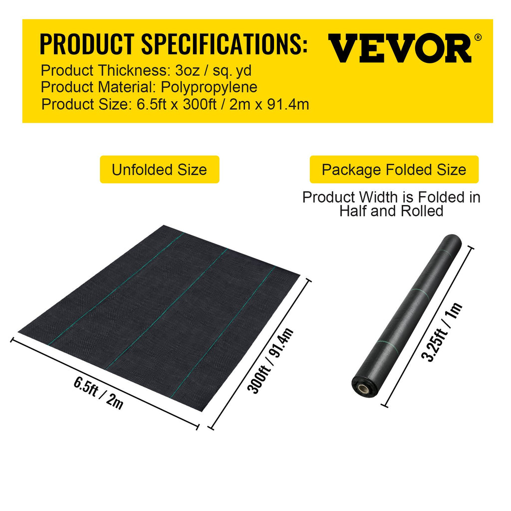 Geotekstilė nuo piktžolių VEVOR 200 x 9144 cm, 90,7 g/m²