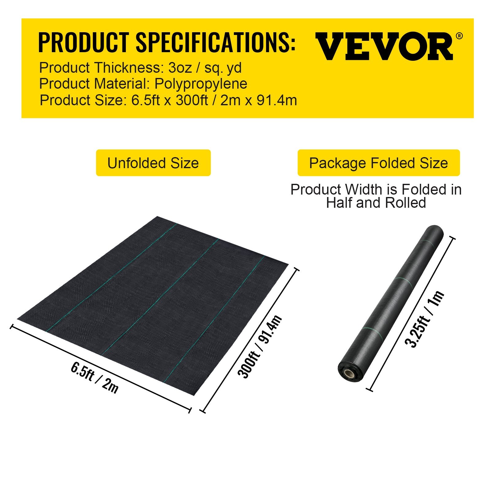 Geotekstilė nuo piktžolių VEVOR 200 x 9144 cm, 90,7 g/m²